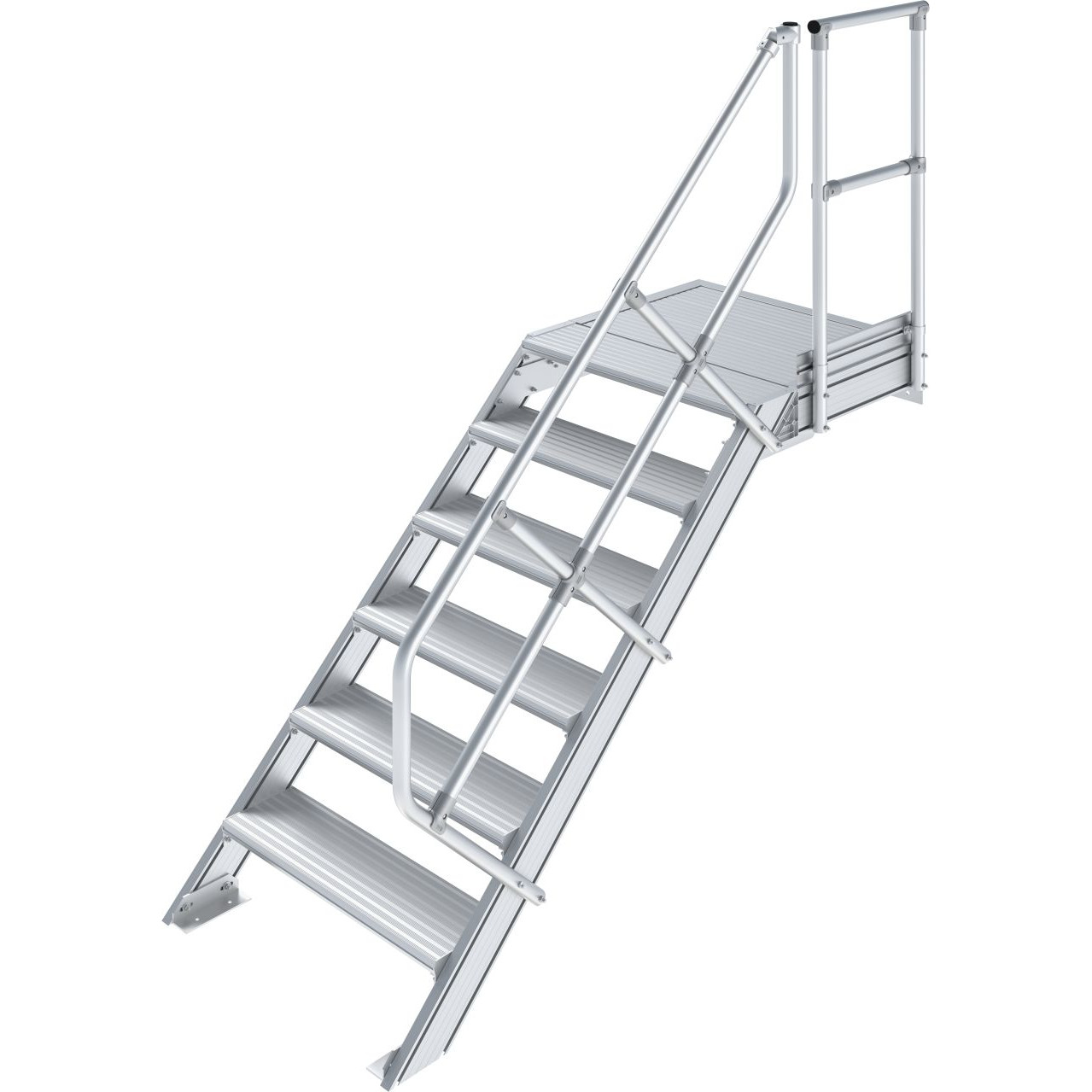 Krause Treppe mit Plattform (Leichtmetall), Stufenbreite 600mm, inkl. einseitigem Handlauf